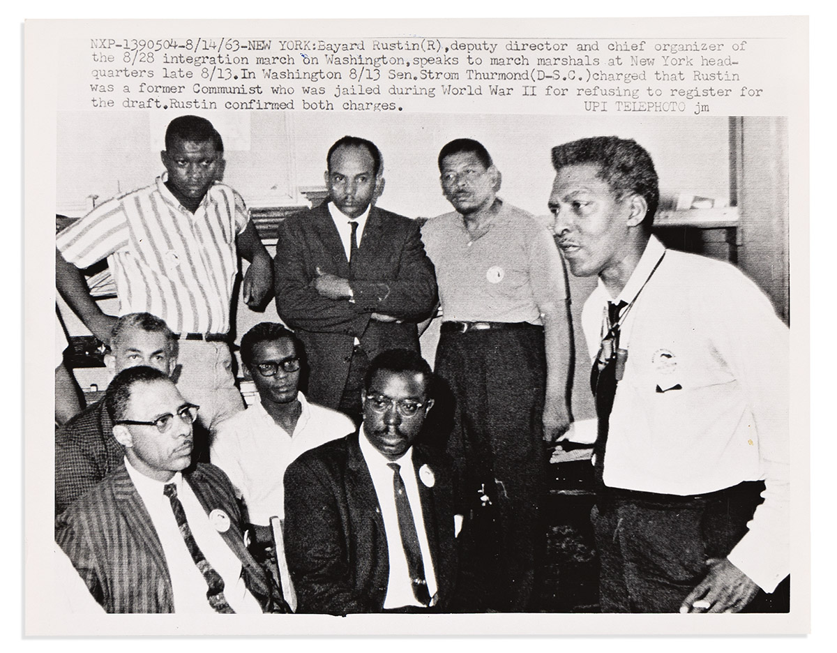 (CIVIL RIGHTS.) Three photographs of Bayard Rustin while organizing the March on Washington.